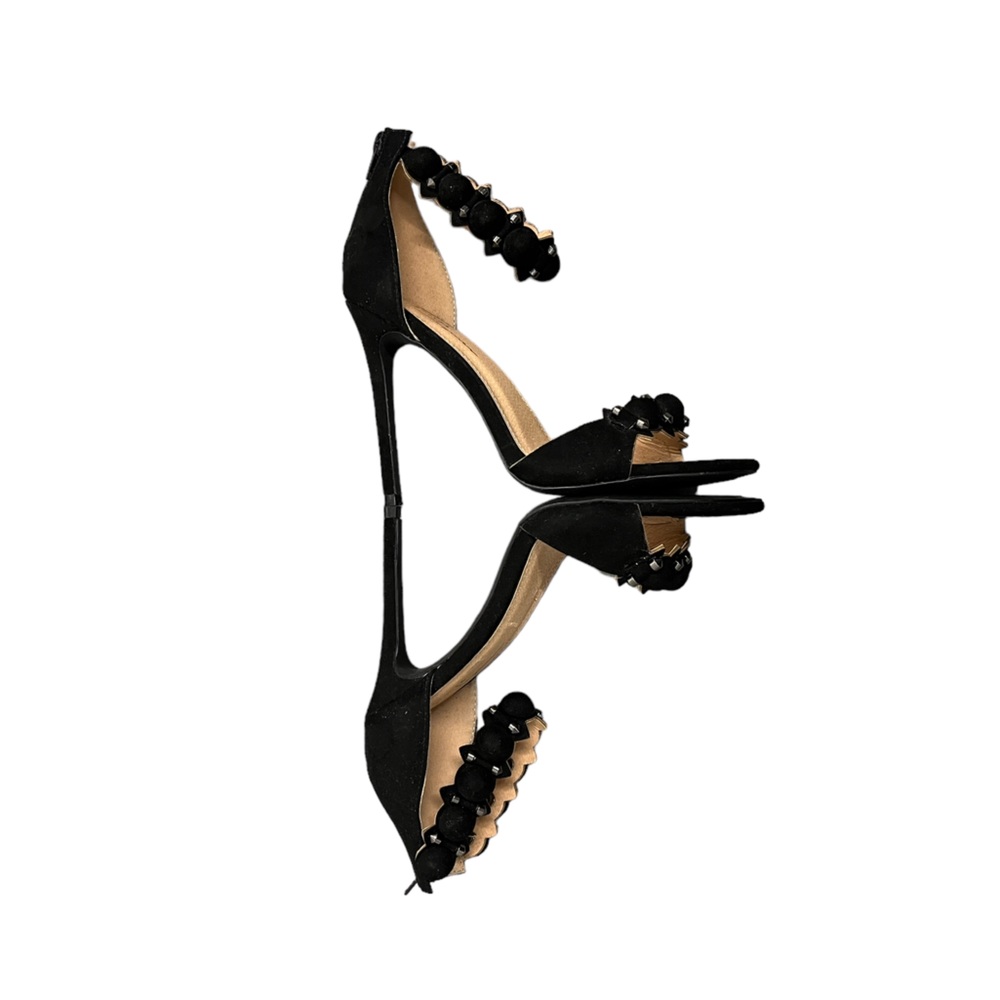 Olivia Ferguson Black Microsuede Stiletto Sandals, Size 9
